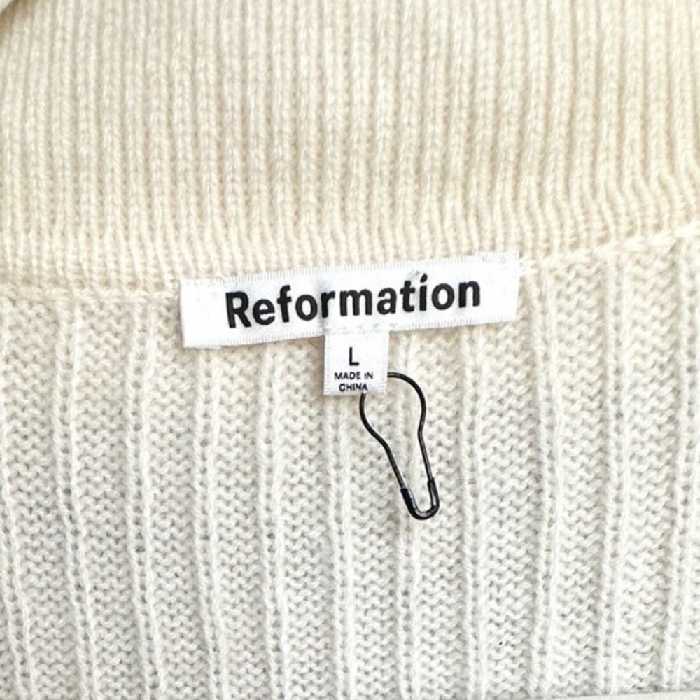 Reformation Sydney Cashmere Collared Sweater Ribbed V Neck Ivory Size Large - Picture 5 of 7